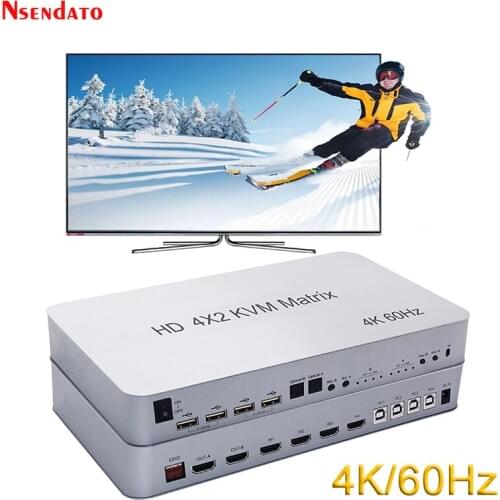 4x2 4K HD KVM Matrix Audio Video Switch Splitter 4 In 2 Monitor Dual Display 4K 60Hz USB 2.0 Keyboard Mouse Control 4 Computer