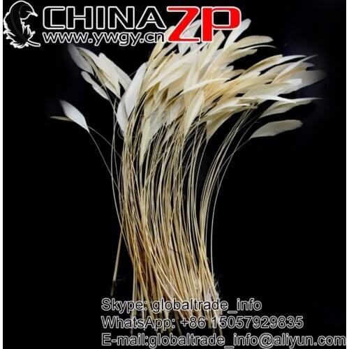 CHINAZP Factory 100pcs/lot Selected Prime Quality Dyed Beige Stripped Coque Rooster Feathers for Handmade Fascinators