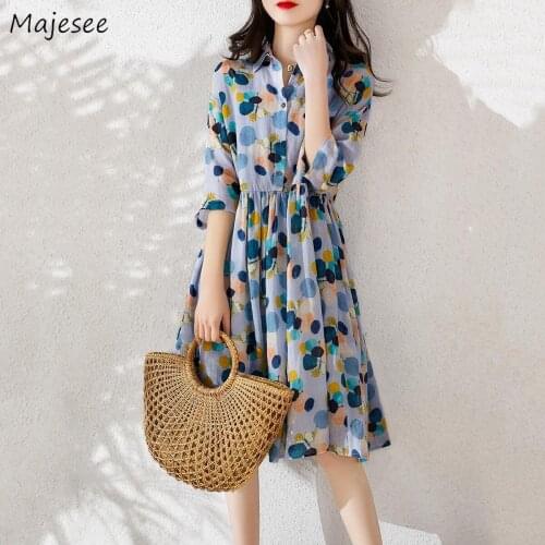 Half Sleeve Dress Women Blue Printing Single Breasted Plus Size 5XL Korean Style Casual Loose Slim Simple Chic Design Fashion