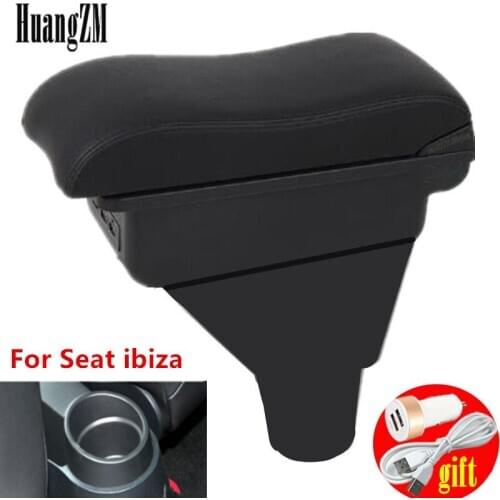 For Seat Ibiza 6j armrest box central Store content Storage box armrest box with cup holder ashtray USB interface