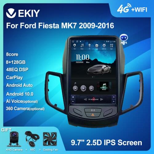 EKIY Android 10 Car GPS For Ford Fiesta MK7 2009-2016 Navigation Radio Stereo Multimedia Vertical Tesla Screen 2 Din DVD Player