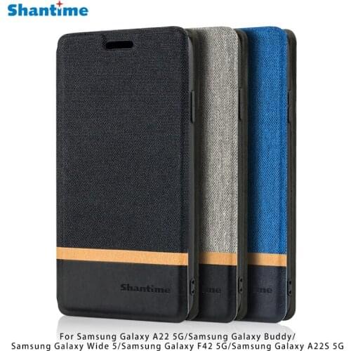 Canvas PU Leather Phone Bag Case For Samsung Galaxy A22 5G Flip Case For Galaxy A22 5G Business Case Soft Silicone Back Cover