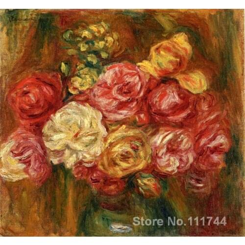 Impressionist flowers art Bouquet of Roses in a Green Vase by Pierre Auguste Renoir paintings Hand painted High quality