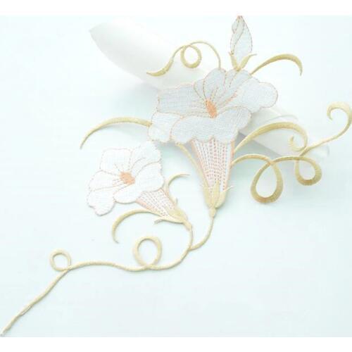 Exquisite White Color Orchid Morning Glory Flower Patch for Cloth Fabric Sticker Iron On Patch Craft Sewing Repair Embroidered