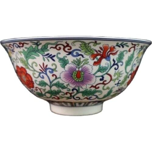 Chinese old porcelain Pastel porcelain Blue and white plus color floral pattern bowl Chinese meal bowl