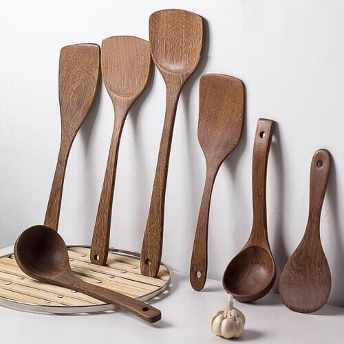 Creative Wood Soup Spoon Ladle Turner Non-stick Wood Long Shovel Rice Spatula Tableware Cooking Tools Kitchen Utensils Set
