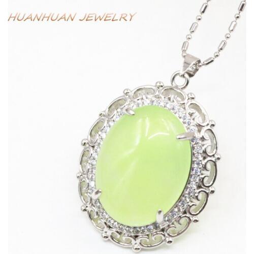 Copper Silver-Color Stainless Steel Pendant For Women 28x35mm Green Natural Stone Jades Chain Necklaces Pendants Jewelry B3315