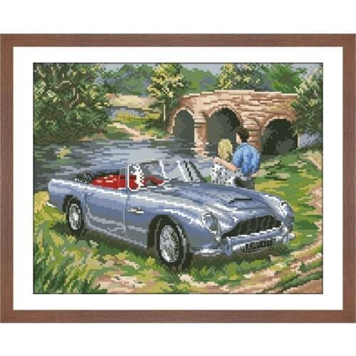 Outing cross stitch kit lovers driving car pattern 18ct 14ct 11ct white fabric cloth cotton thread embroidery DIY handmade