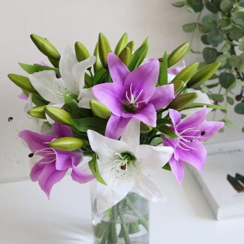 Real Touch Artificial Flowers Lily Vivid Flower Heads Wedding Decoration Home Office Party Decoration 1pc