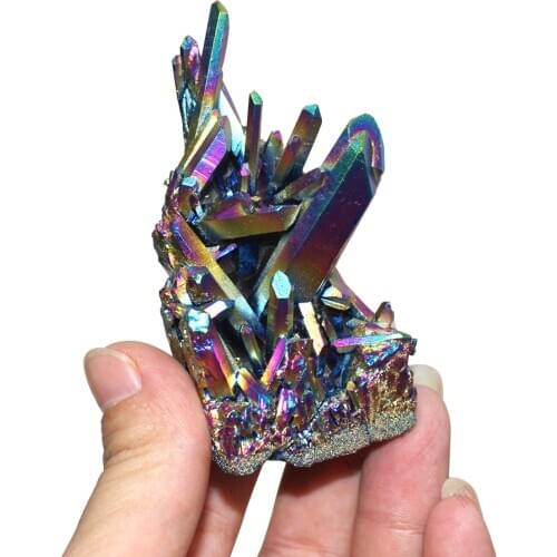 Natural Quartz Crystal Rainbow Titanium Cluster Rare Decoration Craft Reiki Stone Healing X3C0 Specimen Mineral