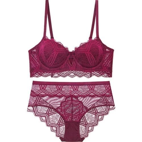 New Lace Lingerie Women Sexy Bra Set Push up thicken Bras Underwear Set 3/4 Cup Lingerie Set Embroidery Flowers Bras and Panties