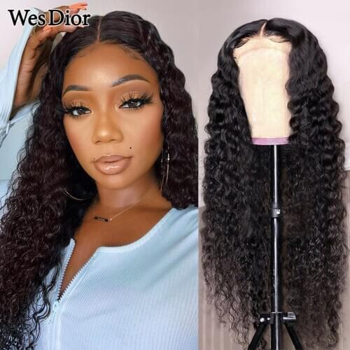Brazilian Kinky Curly Human Hair Wig Pre-Plucked Curly Lace Front Human Hair Wigs For Black Women 4x4 Lace Closure Wig Remy Hair