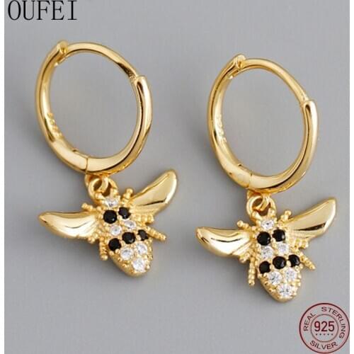 Bee Drop Earring Luxury For Women 925 Sterling Silver Animal Fine Earrings Round Lnsect Crystal 925 Silver Accessories Jewelry