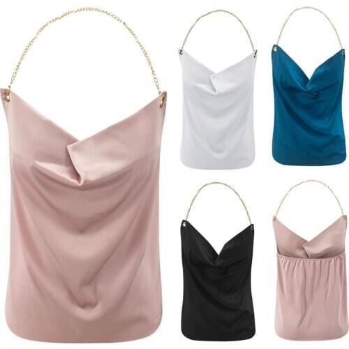 Sexy Women Solid Color Sleeveless Chain Halter Camisole Backless Blouse T-shirt perfect gifts for women daily wear