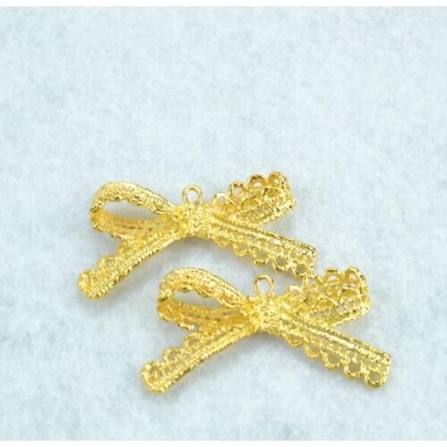 6pcs Gold color bow-knot Charms Necklace Pendant Bracelet Jewelry Making Handmade Crafts diy Supplies 44*23mm N102