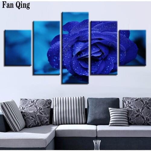 Full Square/round drill 5D DIY Diamond painting blue Rose 5 pcs Diamond Embroidery Mosaic Cross Stitch Rhinestone decoration
