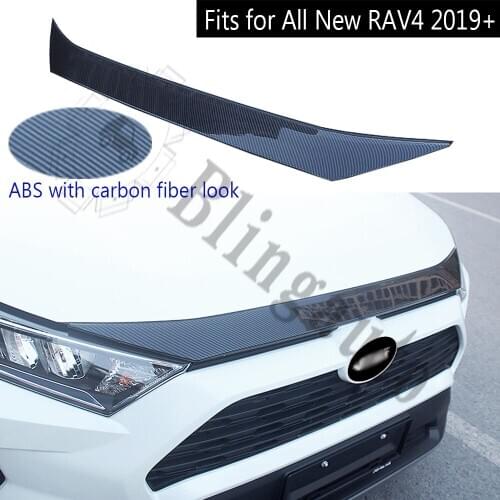 Engine hood strips fits for Toyota RAV4 2019 2020 ABS plastic with carbon fiber look surface bonnet cover strip trims plate