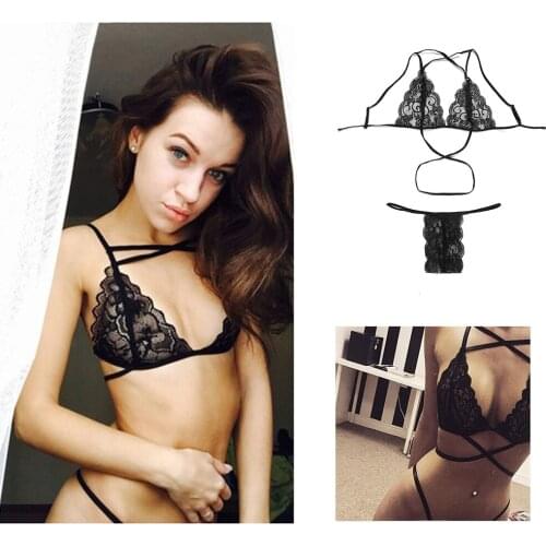 Sex Clothes For Women String Femme Sexy Bra Set Black Underwear Lace Body Transparent Top Crotchless Panties Plus Size Lingerie
