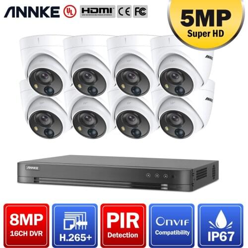ANNKE 5MP Super HD Video Security System 16CH H.265+ 8MP DVR With 8PCS 5MP Weatherproof Surveillance Cameras Kits PIR Detection
