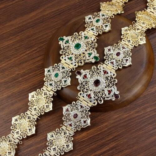 Sunspicems Moroccan Belt Holloway For Womens Wedding Dress Body Jewelry Caftan Belt Gold Color Adjustable Length Bridal Gift