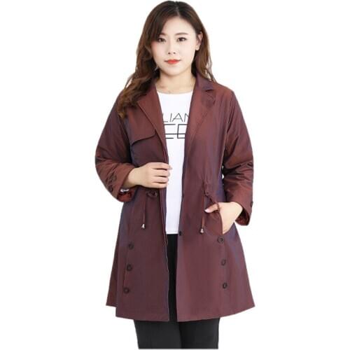 2020 Fashion Oversize Windbreaker Women Spring Autumn Hidden Buttons Trench Coat Slim Casual Outerwear Plus Size 4XL-10XL KW205