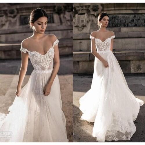 Vintage Lace Bohemian Wedding Dresses Summer Beach Backless Off The Shoulder Berta Bridal Gowns Cheap Wedding Reception Dress