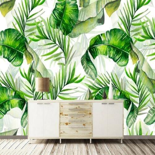 Waterproof Canvas Fabric Hand Painted Oil Painting Green Banana Leaf Wall Mural Living Room Bedroom Self-adhesive Decor Sticker