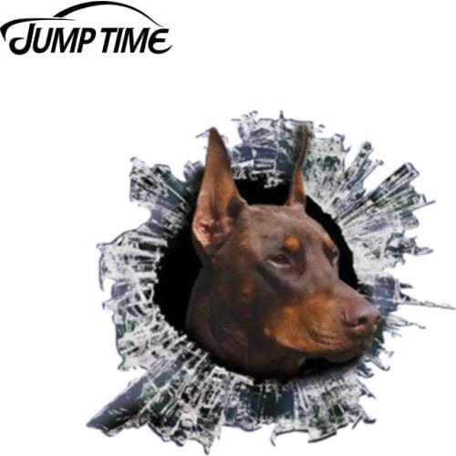 Jump Time 13cm x 12.2cm 3D Red Doberman window decal Glass Slag Decal Reflective Stickers Waterproof Car Styling Bird Decals