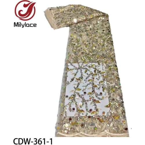 High Quality African Lace Fabric 2021 Beautiful French Mesh Lace Fabrics with Sequins 5 Yards for Wedding Dress CDW-361