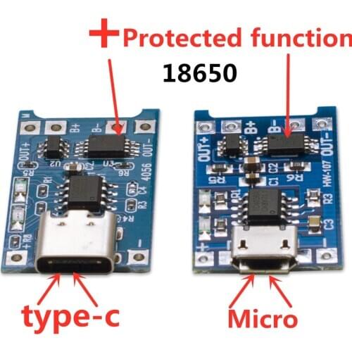 1PCS 5V 1A Micro USB 18650 type-c Lithium Battery Charging Board Charger Module+Protection Dual Functions TP4056 18650