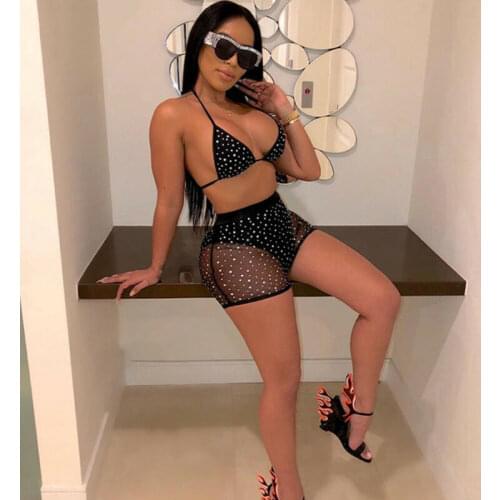 Women Shiny Glitters Sparkles Bikini Set Summer Crystal Push-up High Waist Bikini Set Bathing Suit Swimsuit Two Piece Swimwear