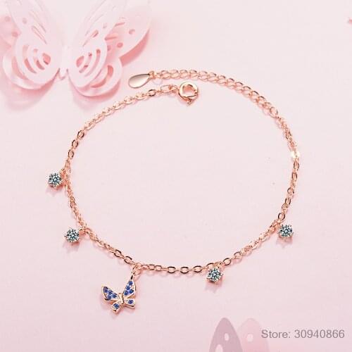 Prevent Allergy 925 Sterling Silver Wedding Bracelet for Women Couples Classic Crystal Butterfly Hand Jewelry Gifts