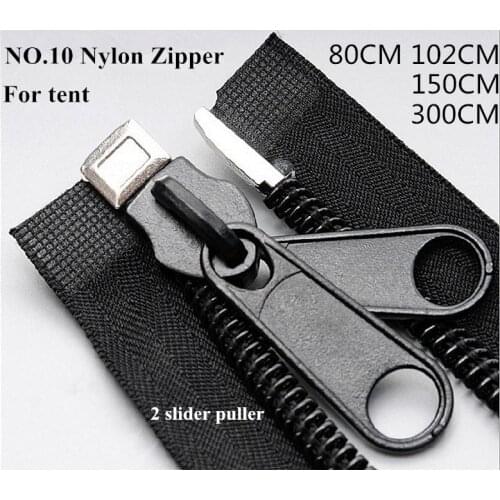 3 pieces Black color Outdoor Tent Zipper No.10 Nylon Zipper 80-300cm Open end Double slider Puller Hard Customized free shipping