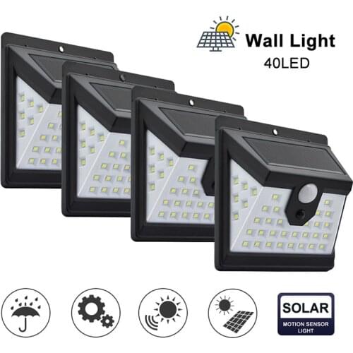 40 LED Solar Power Light 3 Mode Human Body Sensor Solar Wall Lamp Outdoor Graden Spotlight Sunlight Street Light