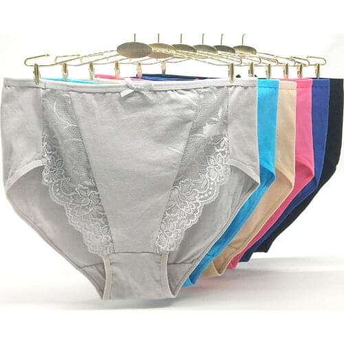 6pieces/lot sexy panties Cotton briefs plus size women Underwear high waist lingerie female intimate underpants Transparent lace