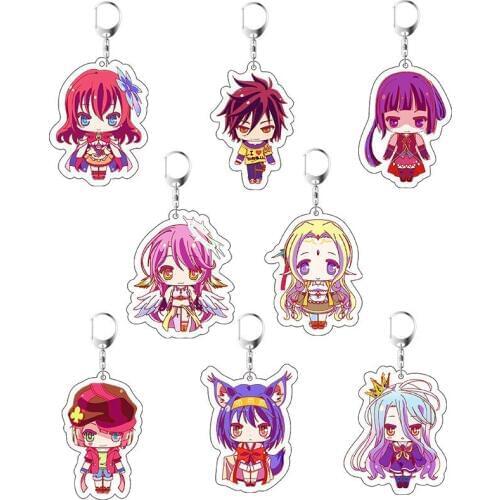 Acrylic Keychain Anime NO GAME NO LIFE Sora Shiro Transparent Double Sided Cartoon Model Keychain Pendant 55mm