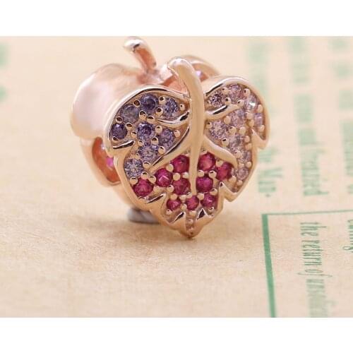 Bewill Hot Sale 925 Sterling Silver Rose Gold Shining Zircon Maple Leaf Beads Fit Original Bracelet