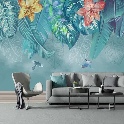 Milofi custom large 3D wallpaper mural Nordic hand painted tropical plants flowers background wall decoration mural wallpaper
