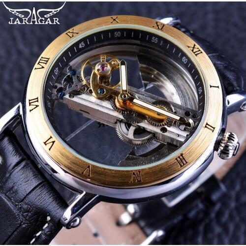Forsining Transparent Automatic Movement Steampunk Design Genuine Leather Men Watch Top Brand Luxury Mechanical Skeleton Watch