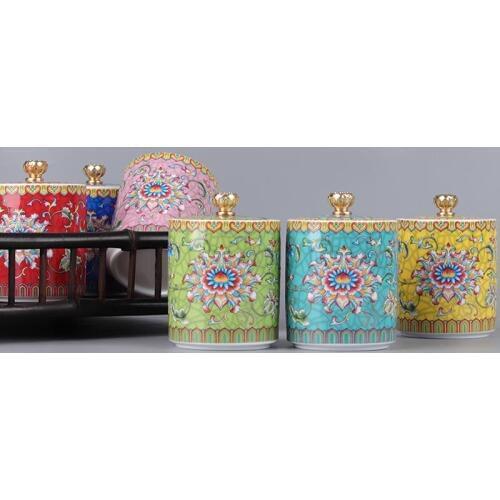 Color Enamel Sealed Storage Tea Caddy Chinese Tea Box Ceramic Porcelain Tea Jar Food Container Organizer Home Decor Crafts Gifts