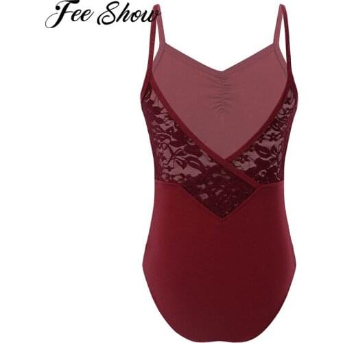 Kids Girls Ballet Gymnastics Leotards Dancewear V Neck Sleeveless Ruffle Open Lace Back Hollow Out Ballet Dance Leotard Jumpsuit