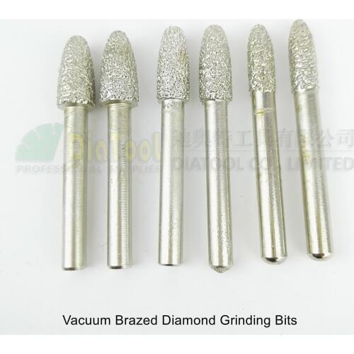 DIATOOL 6pcs 14/15/16 Vacuum Brazed Diamond Grinding Bits Engraving Burrs 6mm Shank Mounted Points