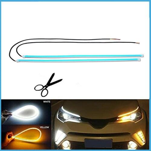 Flexible 12V drl Auto Headlight Guide Strip running lights for cars Driving Flow Runs White Turn Signal Yellow Brake Lights