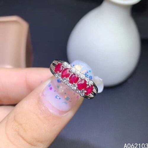 KJJEAXCMY fine jewelry 925 sterling silver inlaid natural ruby Womens fresh elegant new adjustable gem ring support detection