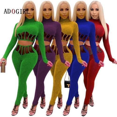 Adogirl Neon Velvet Tracksuit Women Two Piece Outfits Long Sleeve Crop + Leggings Sets Matching Sets Plus Size Female Clothes