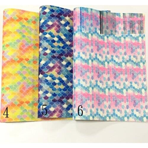 135x30cm Colorful Mermaid Scale Printed Fine Glitter Faux Leather Fabric Sheet for DIY Accessories/Hair Bow/Crafts/Shoes