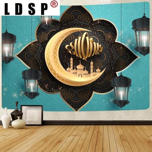 LDSP Creative Tapestry Moon Star Eid Mubarak Religion Festival Wall Hanging Tapestries for Living Room Bedroom Home Decoration