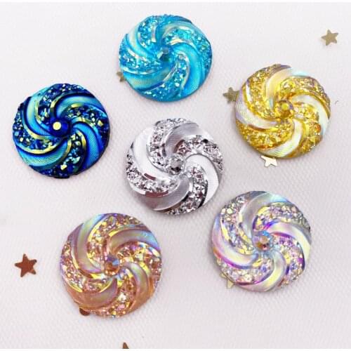 50PCS Shiny AB Resin 20mm Round 3D Whirlwind Flatback Rhinestone Scrapbook DIY Wedding Applique Ornament Crafts SG64
