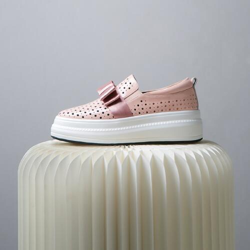 Loafers Women 2020 New Summer Platform Shoes Luxury Black 100% Real Leather Sneaker Hollow Out Casual Wedge Shoes Pink Sandals