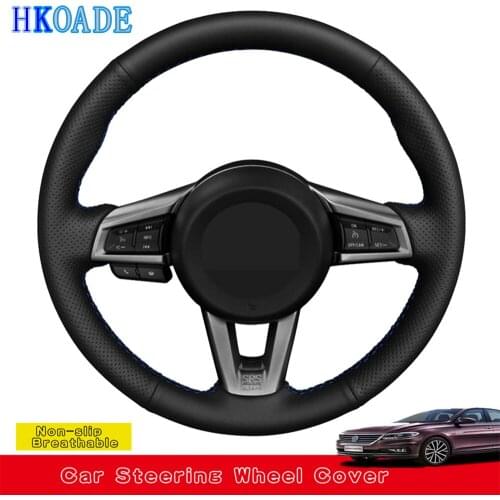 Car Products DIY Hand-stitched Black Genuine Leather Car Accessories Steering Wheel Cover For Mazda MX5 MX-5 2016-2020